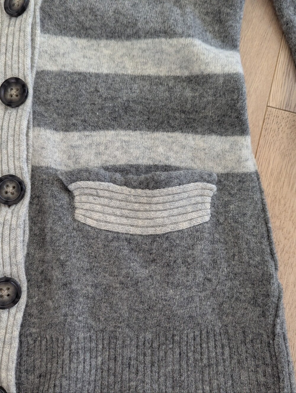 Gray Striped Women's Cardigan Sweater - Picture 4 of 7